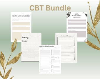 CBT, Therapy Worksheet Bundle, Downloadable and Printable, in Black & White Nearly 30 Pages