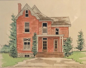 Custom painting of your home, business our sentimental place.  Matted art, pencil to ink with a watercolour wash.