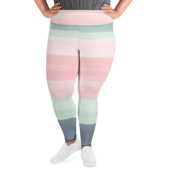 Plus Size Leggings Light Pink and Gray 