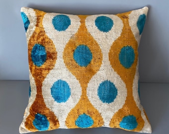 Handwoven Square Ikat Silk Velvet Cushion Cover 20”x20” (50x50 cm)
