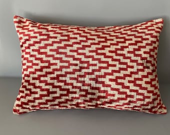 Handwoven Rectangle Ikat Silk Velvet Cushion Cover 16”x24” (40x60 cm)