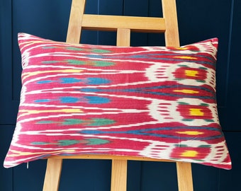 Handwoven Rectangle Ikat Silk Cushion Cover 16”x24” (40x60 cm)