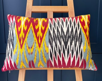 Handwoven Rectangle Ikat Silk Cushion Cover 16”x24” (40x60 cm)