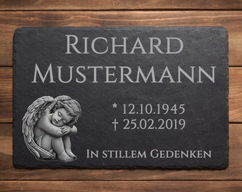 Personalisierte Gedenktafel aus Schiefer 03 Urnengrabstein Grabschmuck