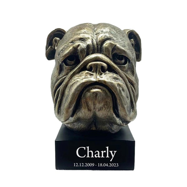 Hund Statue mit Gravur 09 Englische Britische Bulldogge, Bronze, Harz, Skulptur, Figur, Tierstatuetten