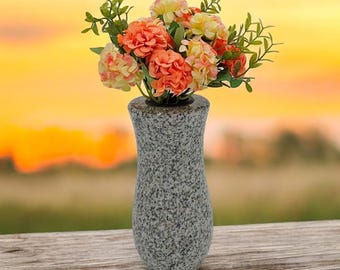 Jarrón para tumba gris de granito auténtico Alto 20 cm x Ø 10 cm Jarrón de granito con inserto de plástico Jarrón de cementerio sin flores
