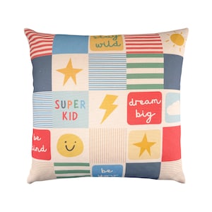 Patchwork Inspired Cushion Cover - 45x45cm, 18x18in | Organic Cotton | Kids Room Decor