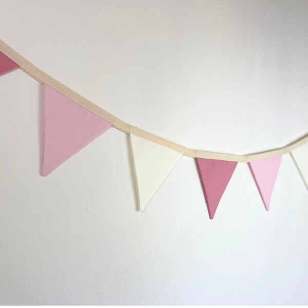 Vintage Pink Mini Bunting | Premium Cotton Fabric | Double-sided | Nursery Decor | Child's Bedroom | Baby Shower | Gift