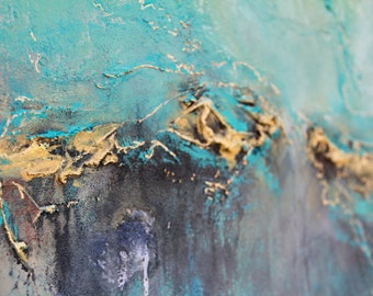 abstract textured image in turquoise gold