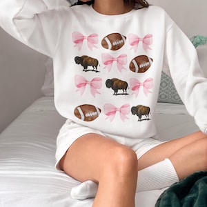 Buffalo Bills Bow and Football Sweatshirt, Coquette Gift for Football Lover, Unisex Sweatshirt, Crewneck Sweatshirt, Fan Apparel