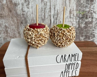 Caramel Dipped Apples Book Stack | Hello Fall | Tiered Tray Decor