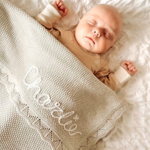 Personalised Knitted Baby Blanket / Baby Gift / Newborn Gift / Birth Announcement Blanket Neutral