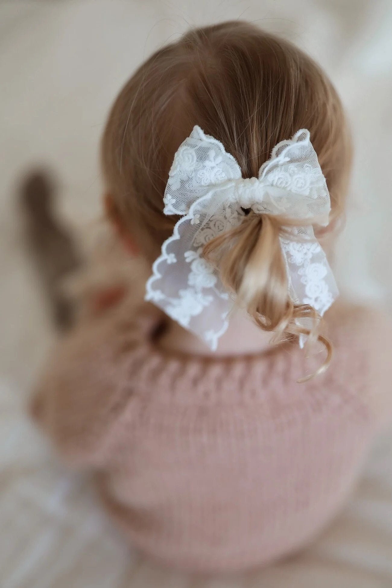 Girls Lace Bow | Midi Hair Bow | Rosebud Lace