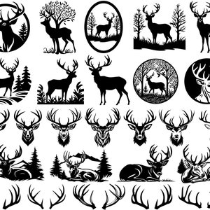 Paquete SVG de ciervo, astas de ciervo, archivos cortados con láser, clip art de ciervo, SVG de caza de ciervo, png de ciervo, vector de ciervo, archivos cortados de ciervo, svg de cabeza de ciervo