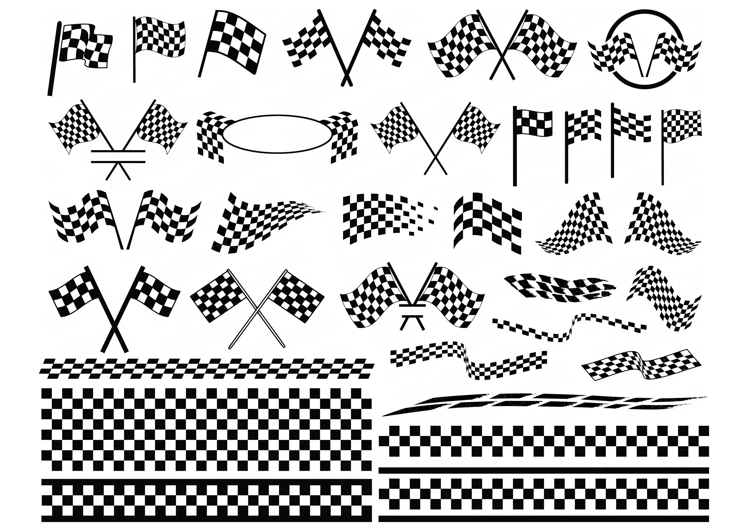 2m X 2m Racing Flag Chessboard Plaid Pattern Side Strips Sticker Decal - Glossy Finish