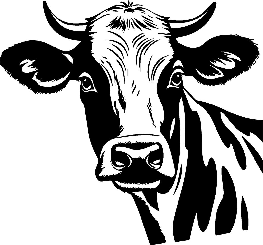 Cow Vector Art, Farm Animal SVG, Black and White Cow Illustration ...