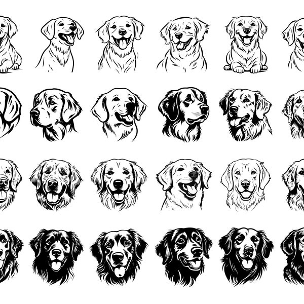 GOLDEN RETRIEVER SVG, Téléchargement instantané, Dog Face Svg, Golden Retriever ClipArt, Dog Svg, Pet Portrait, Fichiers Svg pour Cricut, Dog Vector, Png