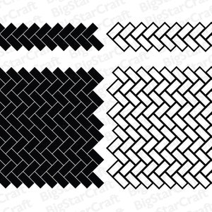 Può includere: Motivo bianco e nero di un design a spina di pesce intrecciato. Il motivo è mostrato in due dimensioni, una striscia piccola e un quadrato più grande.