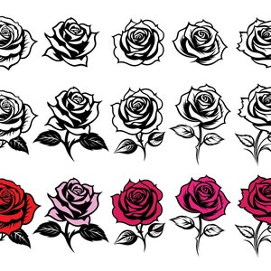 ROSE SVG BUNDLE, Download di installazione, Fiori Svg, Rosa rossa Svg, Rosa nera Svg, File modello rosa Svg, Contorno rosa, Rosa Png, Adesivi rosa