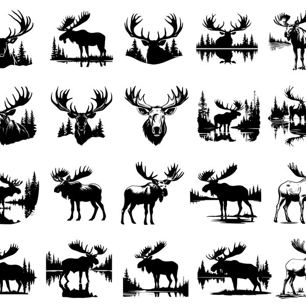 MOOSE SVG Bundle, Téléchargement instantané, Tête d’orignal, Fichiers coupés d’orignal pour Cricut, Clipart d’orignal, Png d’orignal, Silhouette d’orignal, Cerf Svg, Fichier Svg