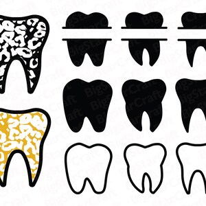 Bundle SVG de dent, dent SVG, téléchargement immédiat, dent léopard Svg, Svg dentaire, téléchargement numérique, monogramme de dent divisé, dessins de dent Svg, Svg