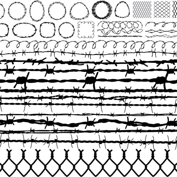 Barbed Wire Bundle, SVG-PNG, Barbed Wire SVG, Svg Files For Cricut, Digital Download, Barbed Wire ClipArt, Chain Link Fence Svg, Chain Link