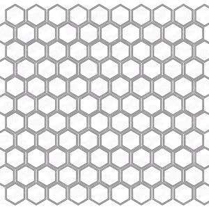 Puede incluir: Imagen en blanco y negro de un patrón de panal. El patrón está formado por hexágonos repetidos.