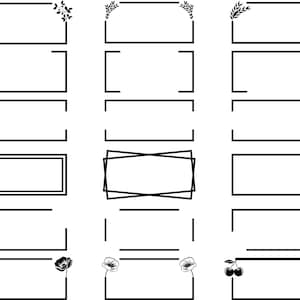 Op de afbeelding: Een set van 12 zwarte en witte kaderranden met verschillende bloem- en geometrische ontwerpen. De frames zijn perfect om een ​​toets van elegantie aan uw projecten toe te voegen.
