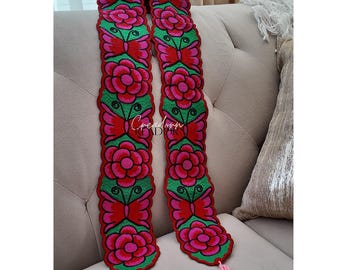 Pink Embroidered Flower Stole: Mexican Floral Serape Graduation Sash (handmade/ homemade)