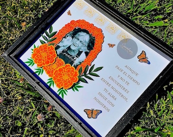 Day of the Dead Marigold Picture Frame, Dia de Los Muertos Ofrenda Altar Decor, Remembrance Picture Frame Keepsake