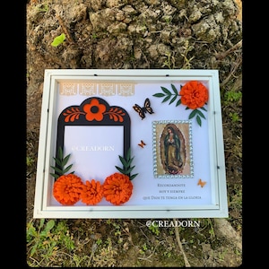 Memorial Keepsake Marigold Flower -Nicho, Ofrenda, Day of the Dead/ Dia de Los Muertos Shadow Box