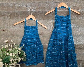 Teal Adult and Child Matching Aprons