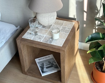 Tiled Wood Nightstand, Oaken