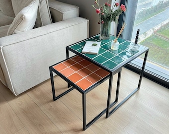 Tiled Metal Side Table (2 Pieces), Retro Twin