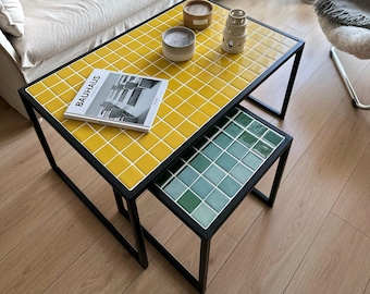 Tiled Metal Coffee Table, Mid-Twin