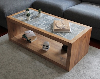 Tiled Wood Coffee Table/Shoe Rack, Oaken