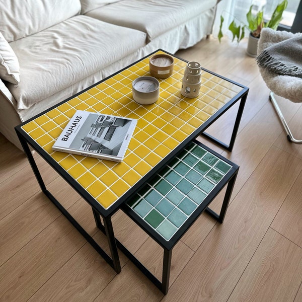 Tiled Metal Coffee Table, Mid-Twin