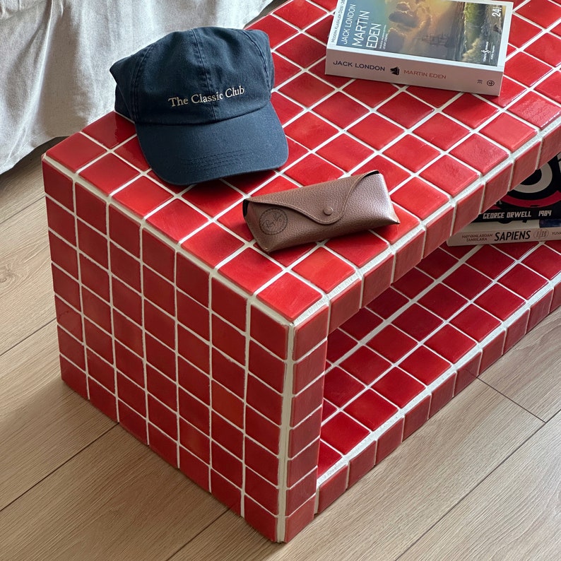 Tiled Coffee Table/Shoe Rack, Shoey Red