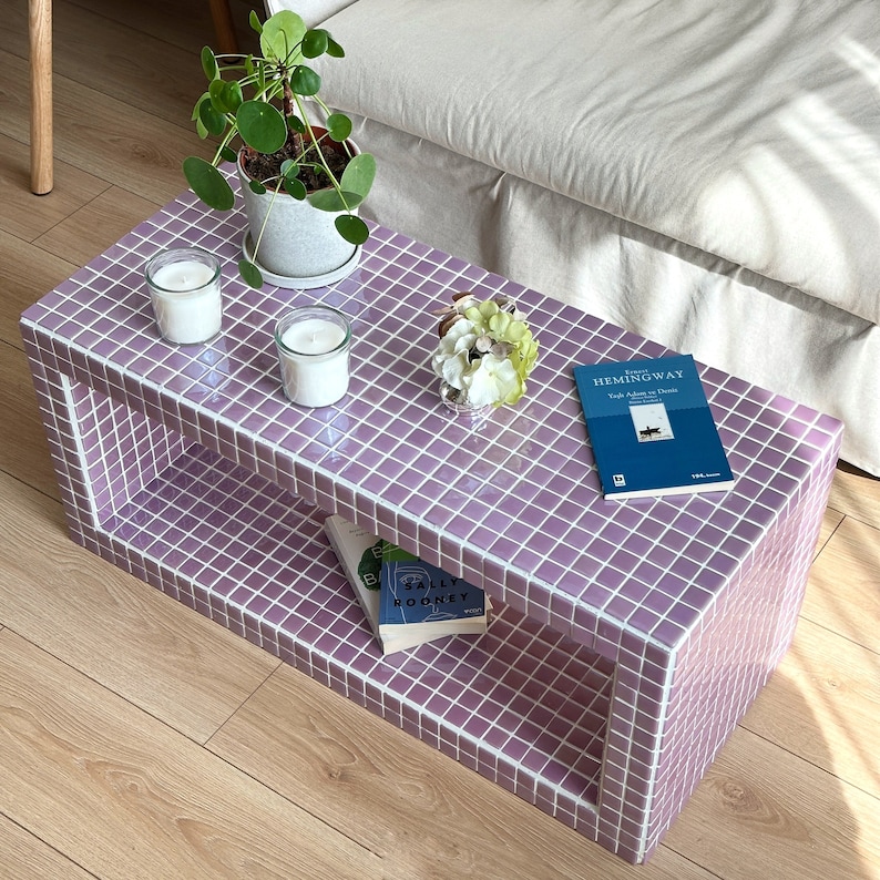 Tiled Coffee Table/Shoe Rack, Shoey Lilac Purple