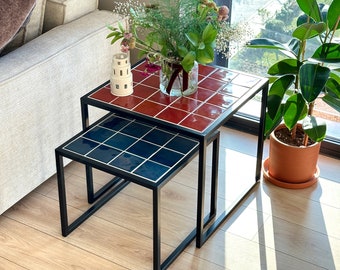 Tiled Metal Side Table (2 Pieces), Retro Twin