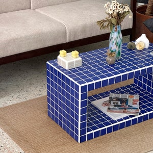 Tiled Coffee Table/Shoe Rack, Shoey Blue