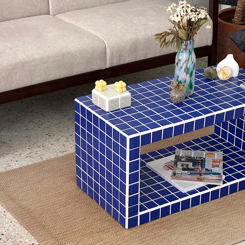 Tiled Coffee Table/Shoe Rack, Shoey Blue