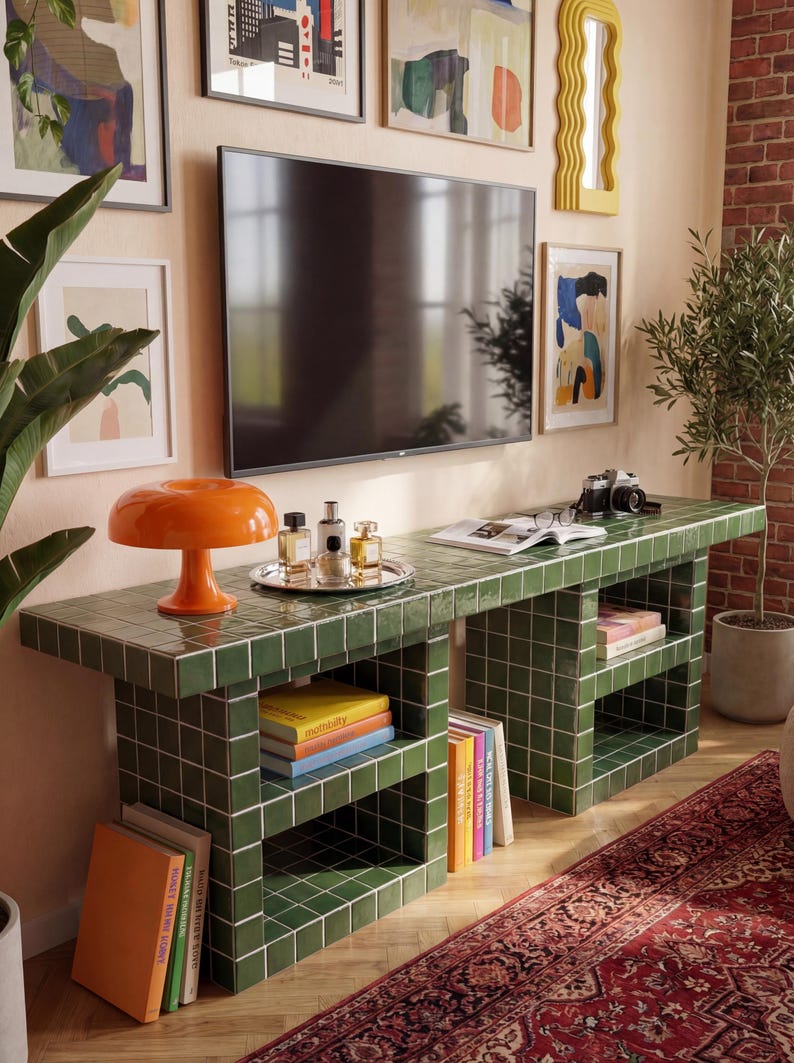 Storage Unit Tiled Tiled TV Stand With Shelf, Bloc - Etsy