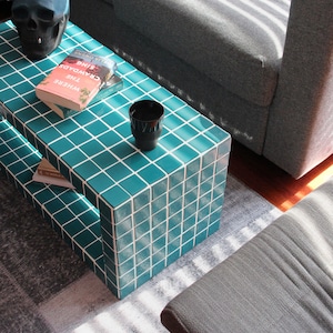 Tiled Coffee Table/Shoe Rack, Shoey Turquoise