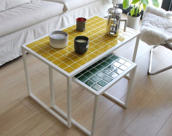 Tiled Metal Coffee Table, Mid-Twin