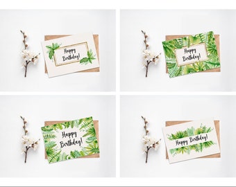 4 stuks | Verjaardagskaart | Happy Birthday | Wenskaart | Botanisch | set