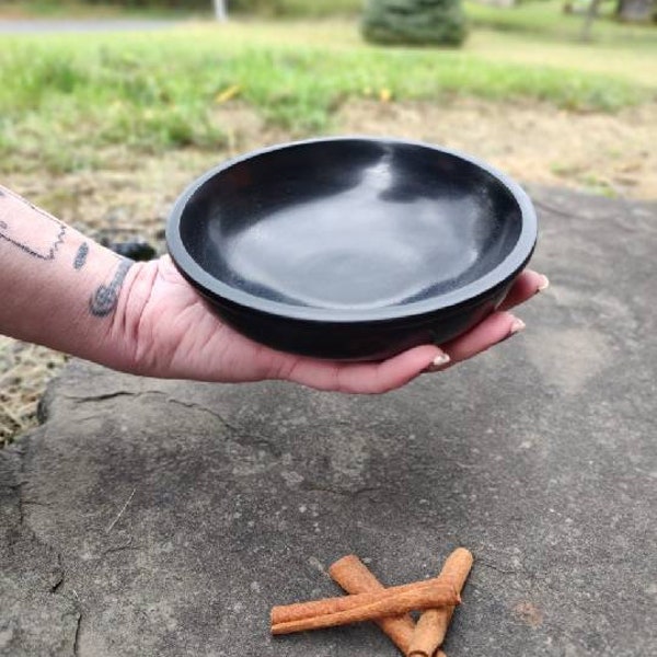 Seer's Black Scrying Bowl Stone for Divination, Water Scrying, Shallow Scrying Bowl, Visions, Oracle, Wicca, Witchcraft