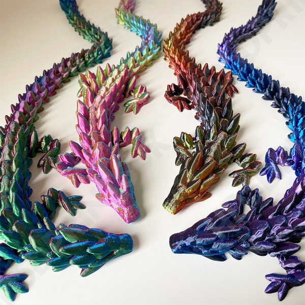 3D Printed Articulated Crystal Gem Dragon | Flexi-Articulated Gem Dragon | Sensory Stress Fidget