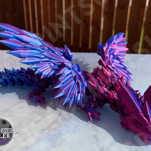 Dragon ailé en cristal articulé : dragon féerique gemme imprimé en 3D
