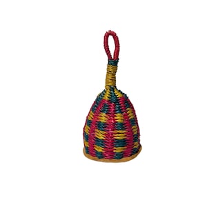 Hand Woven Caxixi Rattle Shaker African Traditional Percussion Musical Instrument, Bolga Basket Red/Yellow/Green, Holiday Christmas Gift